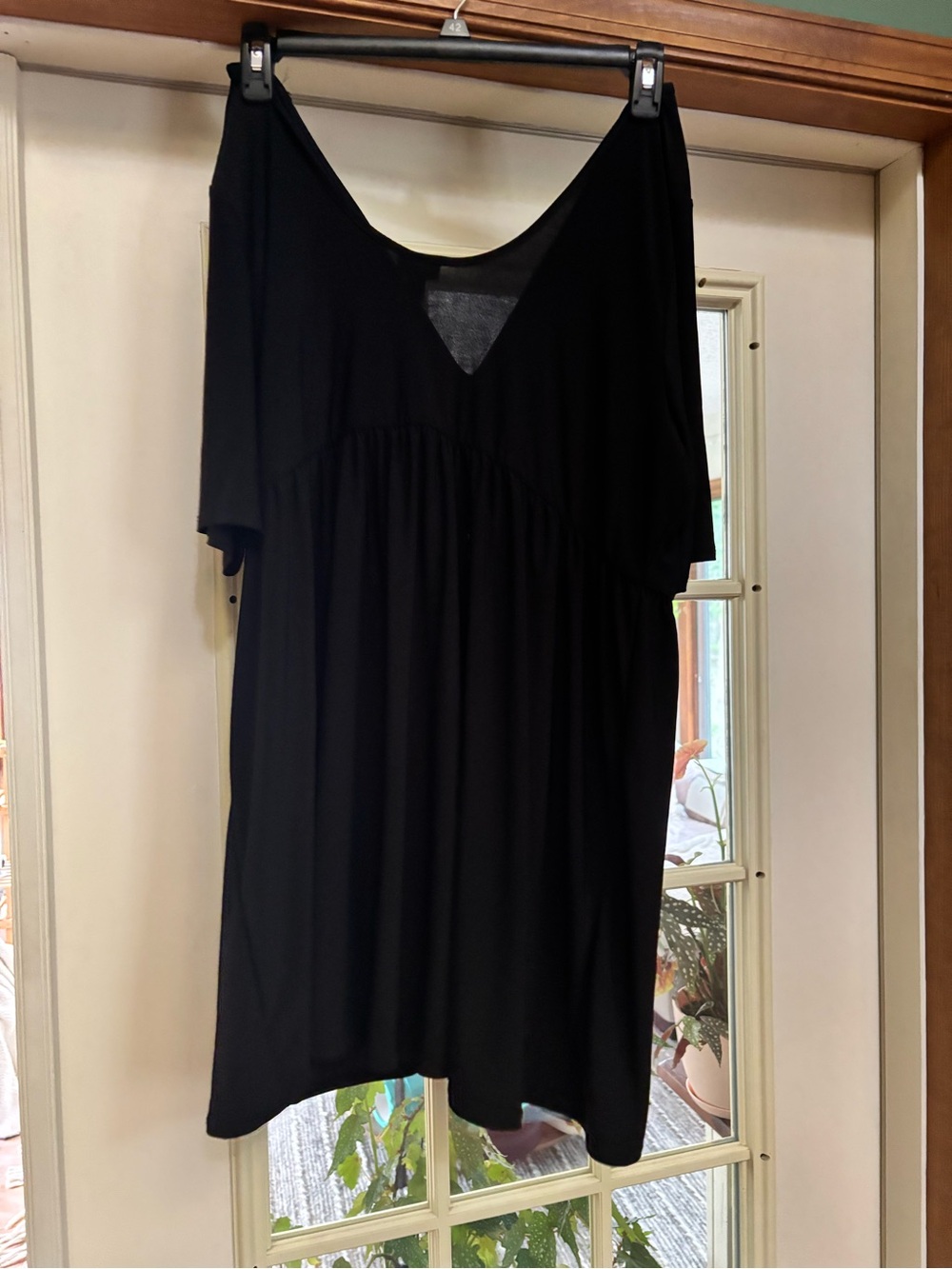 Black V-Neck Ruched Front Baby Doll Tunic Top